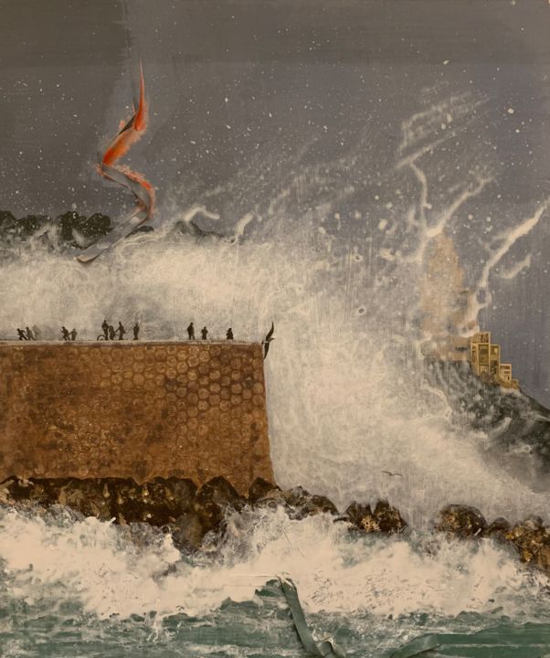 Peinture intitulée "Tempête à Nice" par Sylvie Jolivet, Œuvre d'art originale, Acrylique