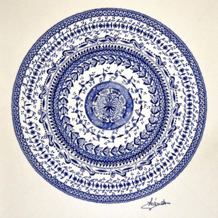 Drawing titled "mandala" by Sylvie Léandre, Original Artwork, Ink