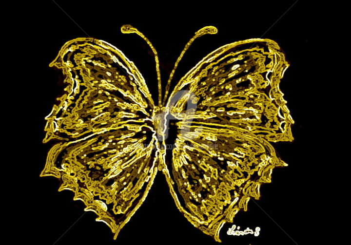 Arts numériques intitulée "papillon ,d'or" par Sylvie Léandre, Œuvre d'art originale