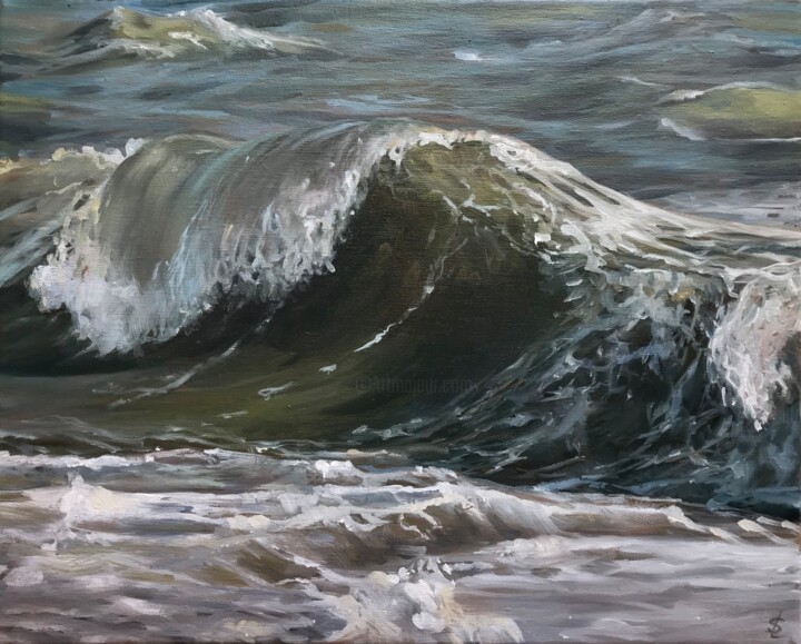 Peinture intitulée "La vague" par Sylvie Lesgourgues, Œuvre d'art originale