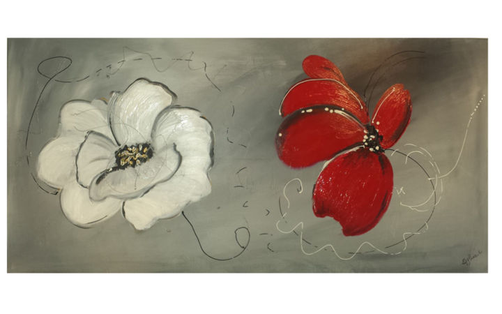 Pintura intitulada "coquelicot-rouge-et…" por Sylo, Obras de arte originais, Acrílico