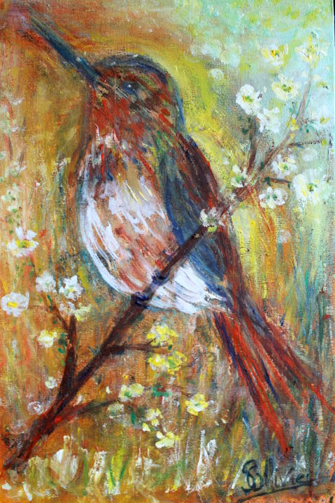 Painting titled "hymne au printemps" by Sylvie Ollivier, Original Artwork, Oil