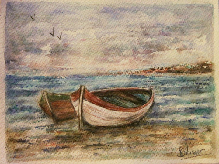 Peinture intitulée "barques bretonnes" par Sylvie Ollivier, Œuvre d'art originale, Aquarelle