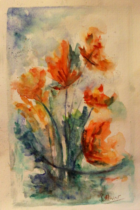 Peinture intitulée "bouquet-champetre" par Sylvie Ollivier, Œuvre d'art originale, Aquarelle
