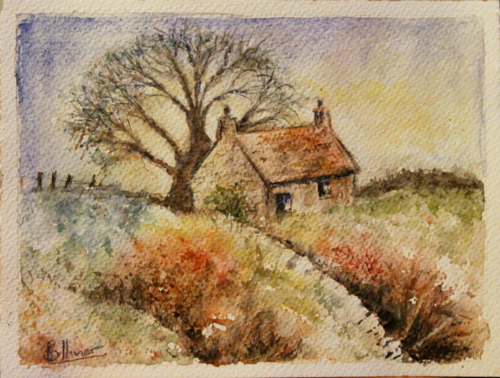 Malerei mit dem Titel "petite maison dans…" von Sylvie Ollivier, Original-Kunstwerk, Aquarell