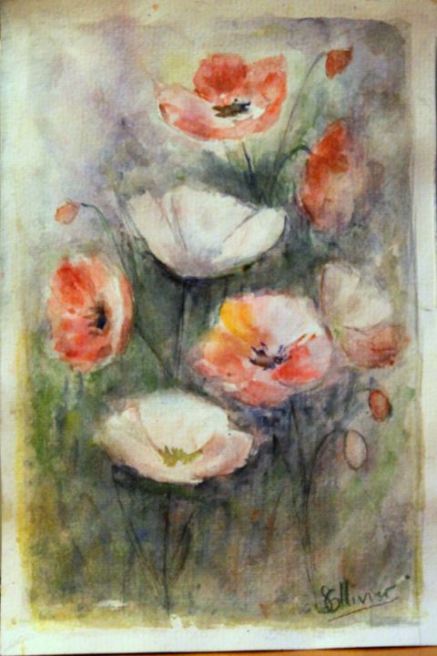 Painting titled "bouquet- champêtre" by Sylvie Ollivier, Original Artwork, Watercolor