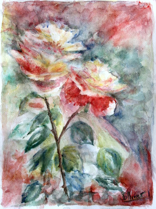 Peinture intitulée "explosion de fleurs" par Sylvie Ollivier, Œuvre d'art originale, Aquarelle