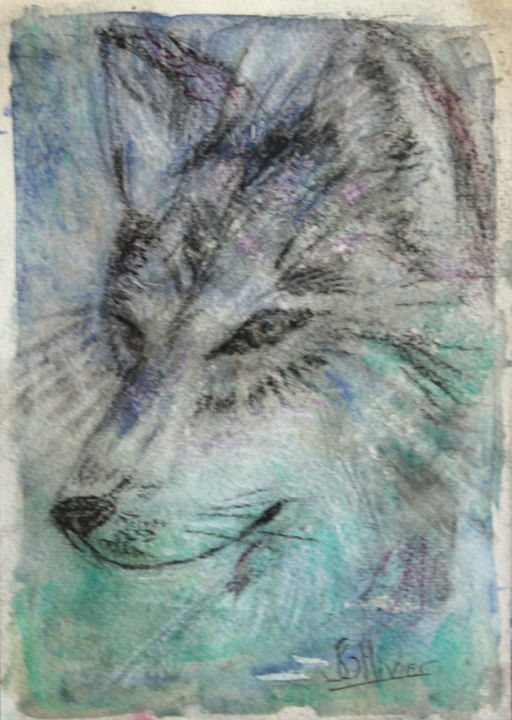 Dessin intitulée "mon loup" par Sylvie Ollivier, Œuvre d'art originale, Aquarelle