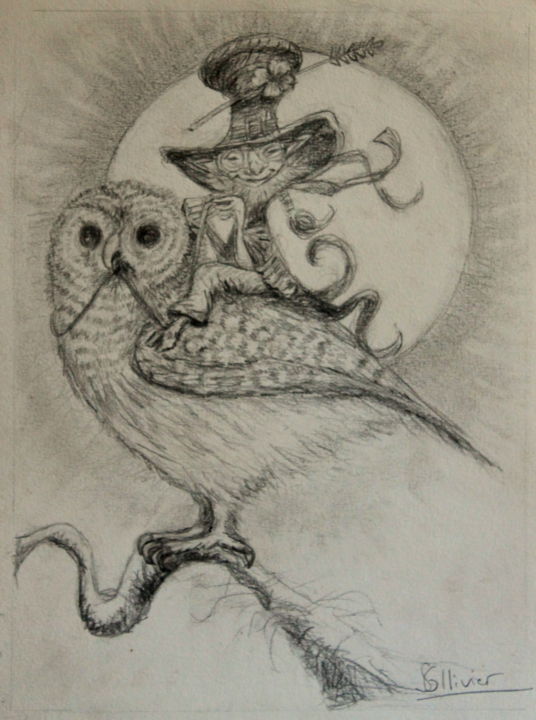 Dessin intitulée "esprits de la forêt" par Sylvie Ollivier, Œuvre d'art originale, Crayon