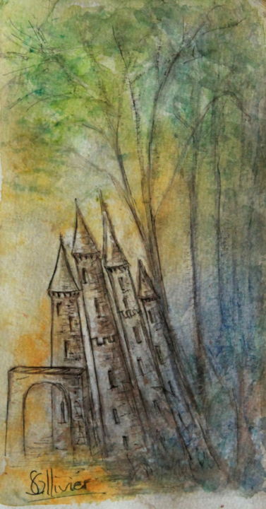 Painting titled "chateau des fées" by Sylvie Ollivier, Original Artwork, Watercolor