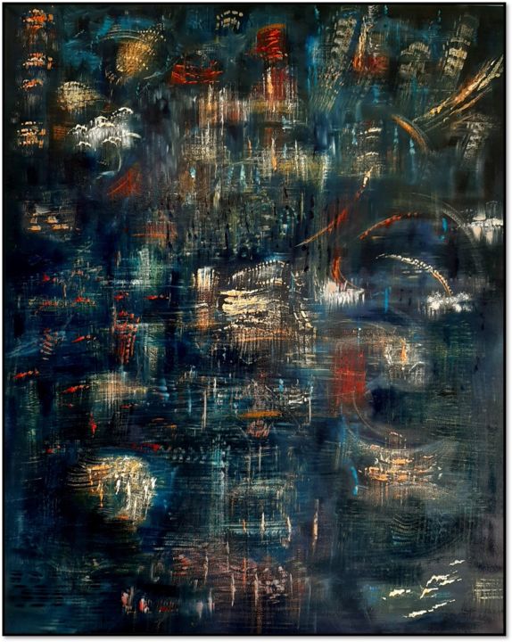 Painting titled "Abysses" by Sylvie Médigue (Sylphyde), Original Artwork, Oil