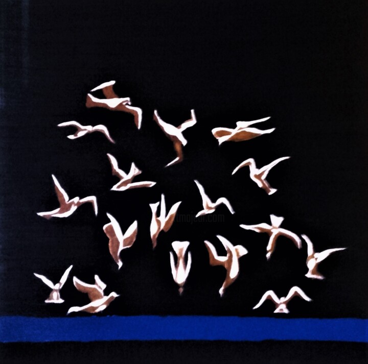 Peinture intitulée "les mouettes" par Pierre Locci, Œuvre d'art originale, Acrylique