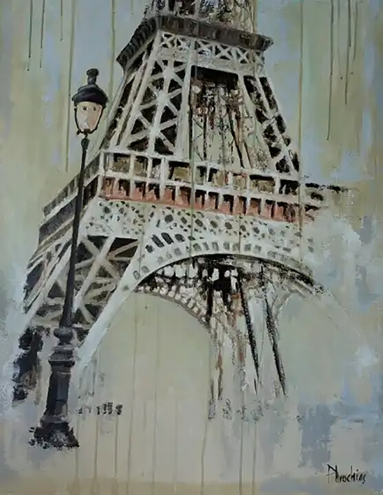 Pittura intitolato "Tour Eiffel" da Sylvie Phrachias, Opera d'arte originale, Gouache