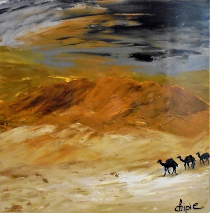 Painting titled "désert" by Sylvie Pinon, Original Artwork, Acrylic Mounted on Wood Stretcher frame