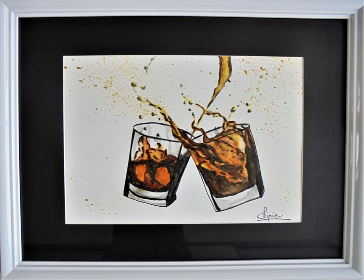 Painting titled "tchin whisky" by Sylvie Pinon, Original Artwork, Watercolor
