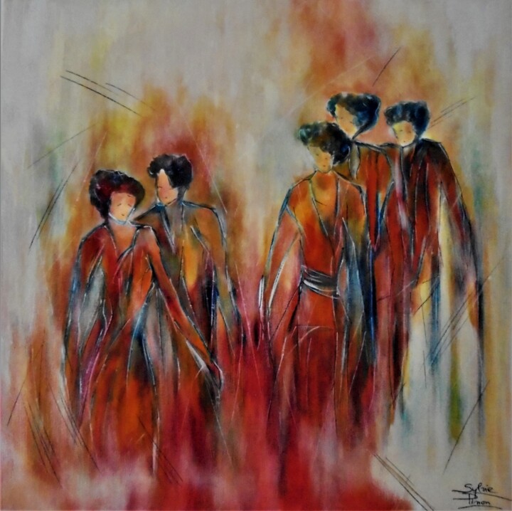 Painting titled "comme dans un rêve" by Sylvie Pinon, Original Artwork, Acrylic Mounted on Wood Stretcher frame