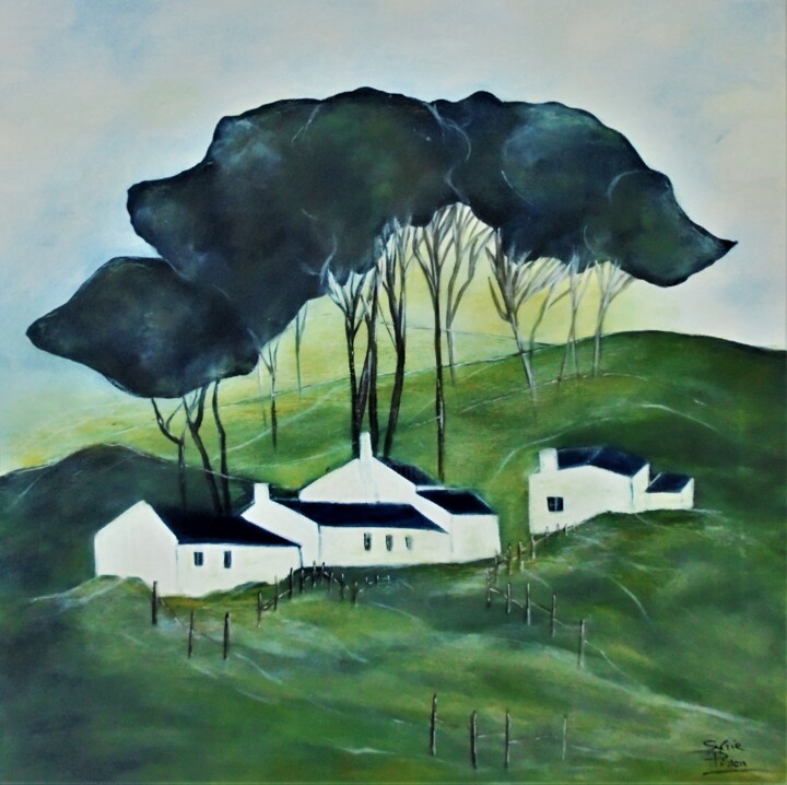 Peinture intitulée "maisons sur la coll…" par Sylvie Pinon, Œuvre d'art originale, Acrylique Monté sur Châssis en bois