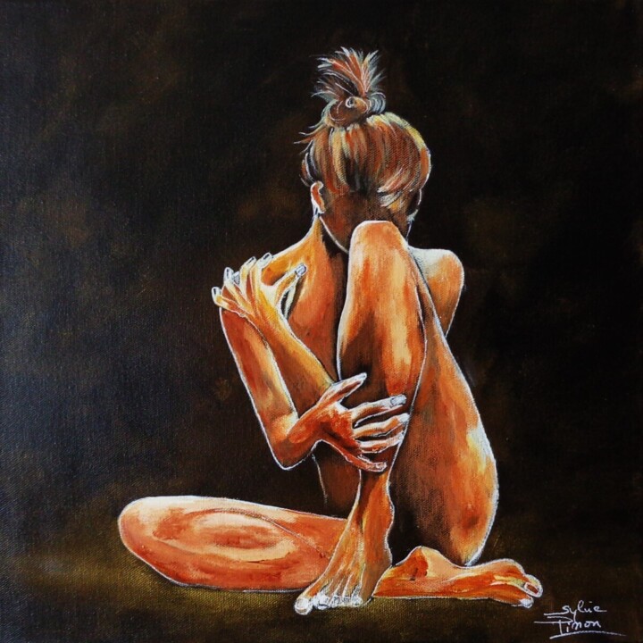 Painting titled "femme à l'aura d'or" by Sylvie Pinon, Original Artwork, Acrylic Mounted on Wood Stretcher frame