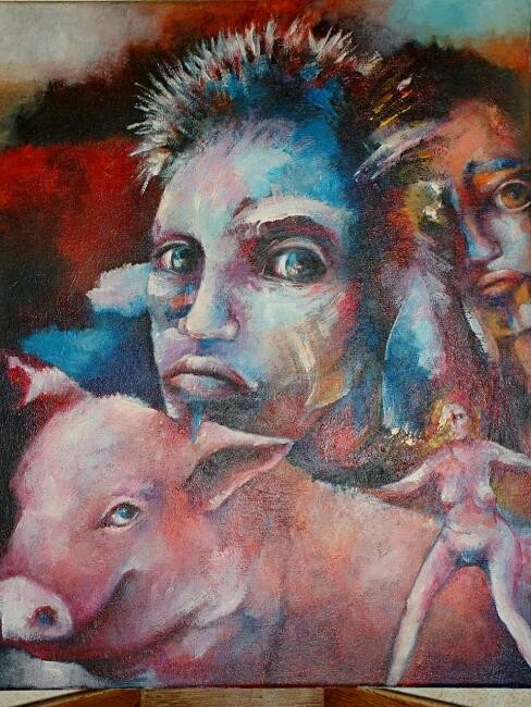 Peinture intitulée "l'annee du cochon" par Sylvie Preudhomme, Œuvre d'art originale