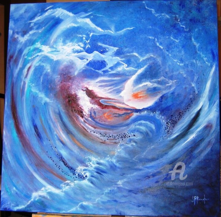 Peinture intitulée "Entre ciel et mer" par Sylvie Roger-Boucher, Œuvre d'art originale, Huile Monté sur Châssis en bois