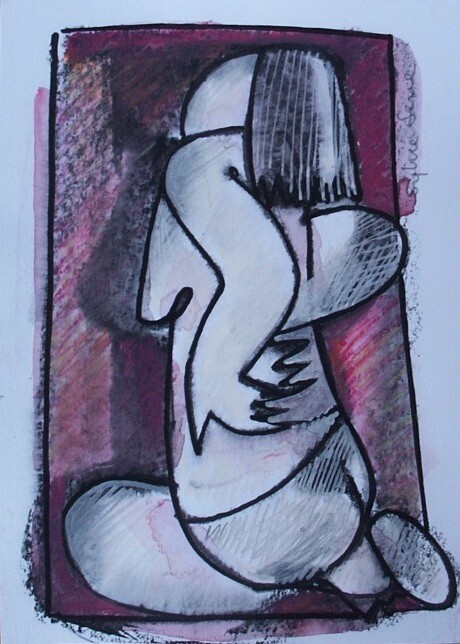 Painting titled "Tour de rien-rose" by Sylvie Serre, Original Artwork, Ink
