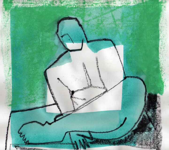 Картина под названием "Modèle en vert" - Sylvie Serre, Подлинное произведение искусства, Чернила