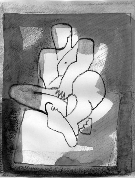 Peinture intitulée "Homme gris" par Sylvie Serre, Œuvre d'art originale, Encre