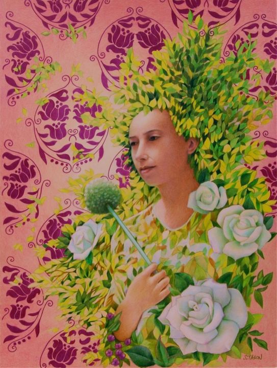 「Primavera」というタイトルの描画 Sylvie Talonによって, オリジナルのアートワーク, 鉛筆