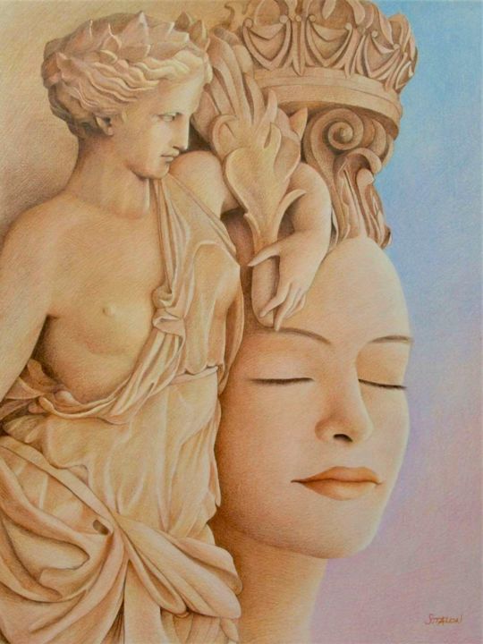 Dessin intitulée "Petra" par Sylvie Talon, Œuvre d'art originale, Crayon