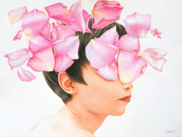 「Idées roses」というタイトルの描画 Sylvie Talonによって, オリジナルのアートワーク, 鉛筆