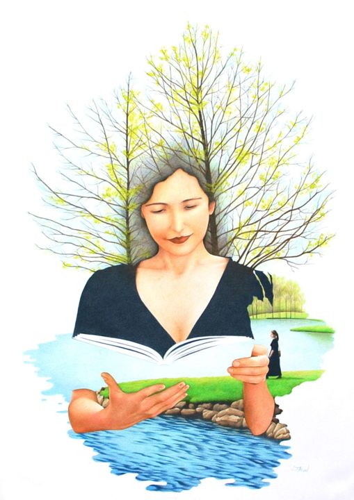 Dessin intitulée "A livre ouvert" par Sylvie Talon, Œuvre d'art originale, Crayon