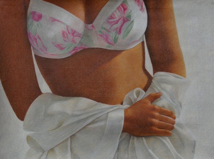 Dibujo titulada "Lingerie" por Sylvie Talon, Obra de arte original, Lápiz