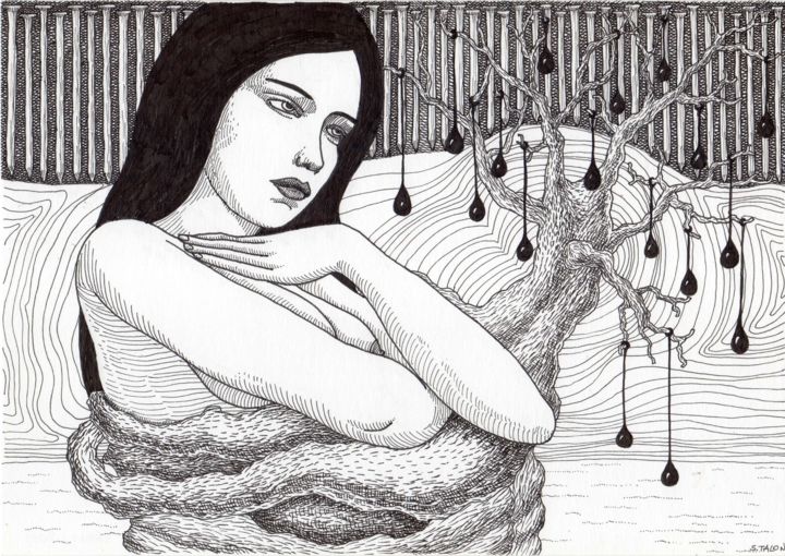 Disegno intitolato "Des clous" da Sylvie Talon, Opera d'arte originale, Inchiostro