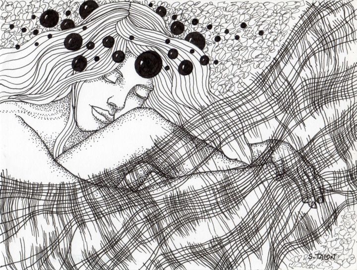 图画 标题为“Les satellites” 由Sylvie Talon, 原创艺术品, 墨