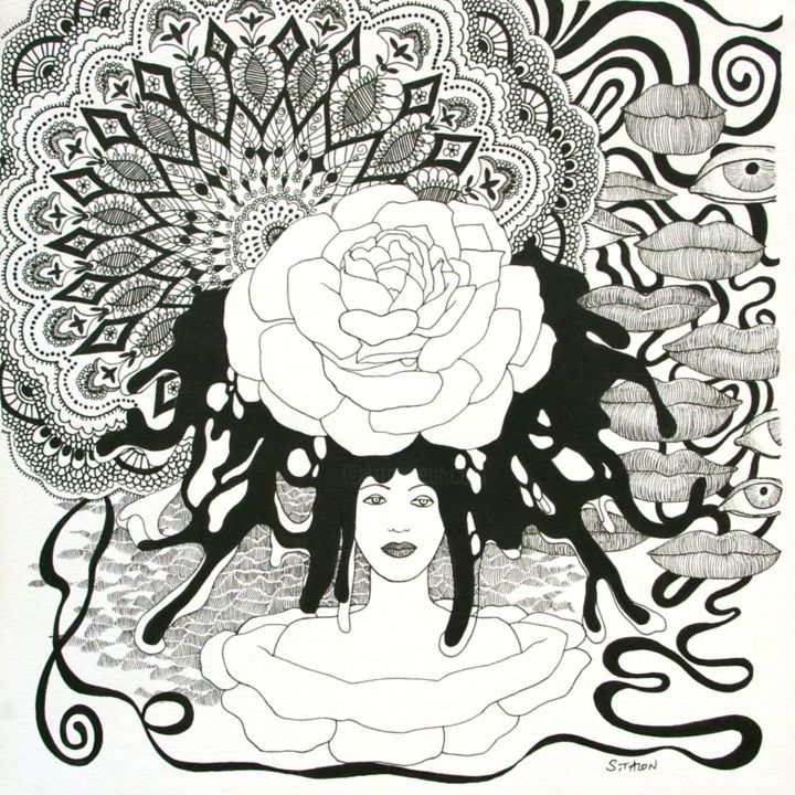 Drawing titled "Roseline" by Sylvie Talon, Original Artwork, Ink