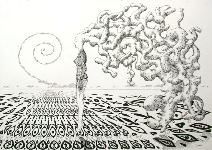 Zeichnungen mit dem Titel "Une pensée pour Moë…" von Sylvie Talon, Original-Kunstwerk, Tinte