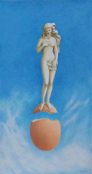 Disegno intitolato "Vénus à la coquille" da Sylvie Talon, Opera d'arte originale, Matita