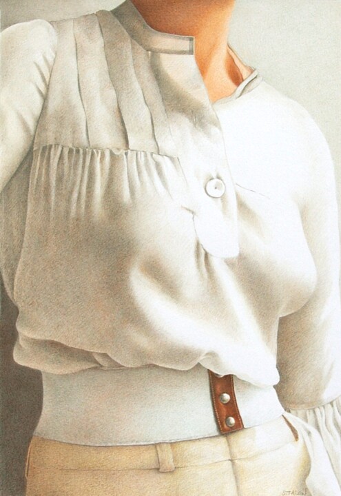 Tekening getiteld "Buste à la blouse g…" door Sylvie Talon, Origineel Kunstwerk, Potlood