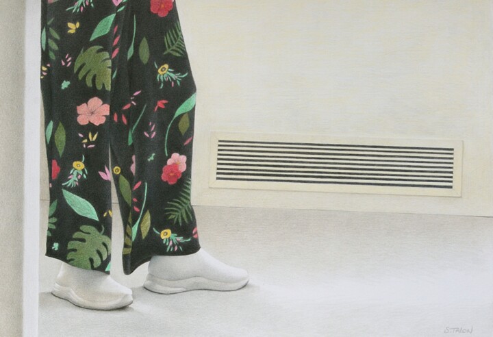 Desenho intitulada "Pantalon végétal" por Sylvie Talon, Obras de arte originais, Lápis