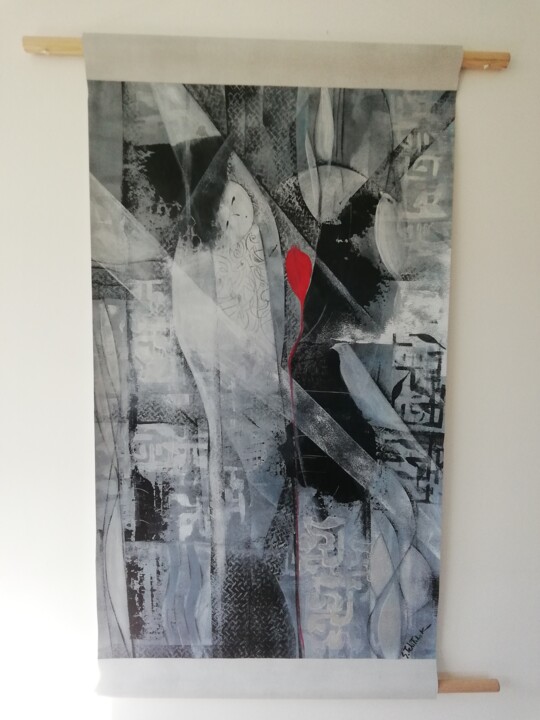 Peinture intitulée "Kakémono, L'oiseau…" par Sylvie Tchitchek, Œuvre d'art originale, Acrylique