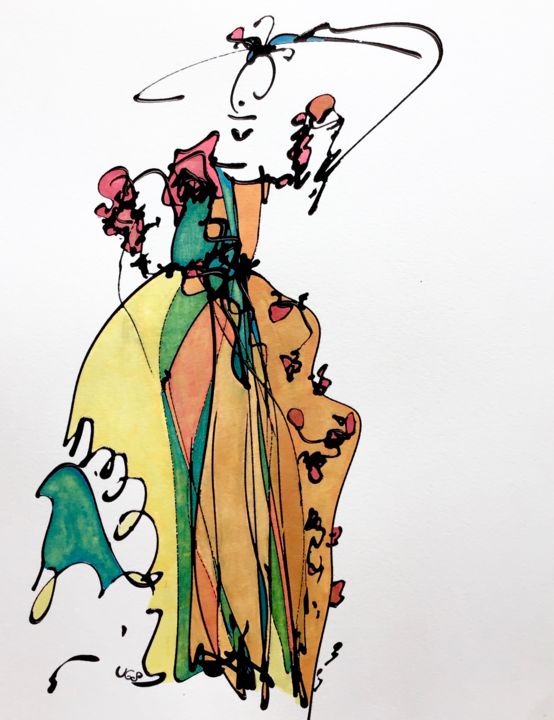 Dessin intitulée "l’arlésienne" par Lili Ks, Œuvre d'art originale, Encre