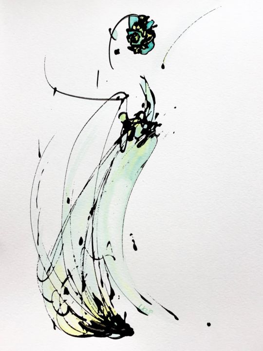 Drawing titled "Dance step and Aqua…" by Lili Ks, Original Artwork, Ink