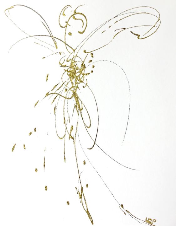 Рисунок под названием "Ailes d’or" - Lili Ks, Подлинное произведение искусства, Чернила