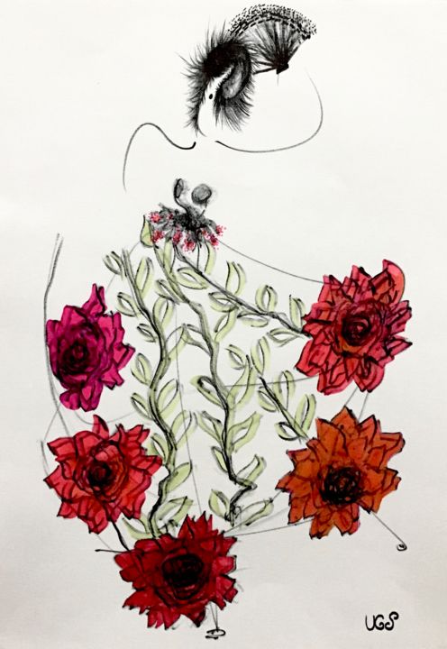 Dessin intitulée "Danseuse flamenco" par Lili Ks, Œuvre d'art originale, Marqueur