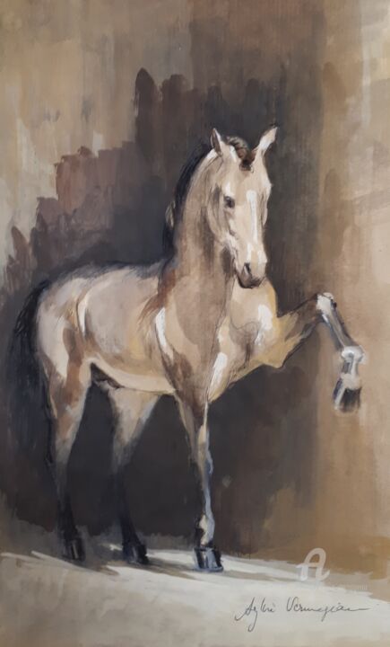 Painting titled "Cheval Espagnol" by Sylvie Vernageau, Original Artwork, Acrylic