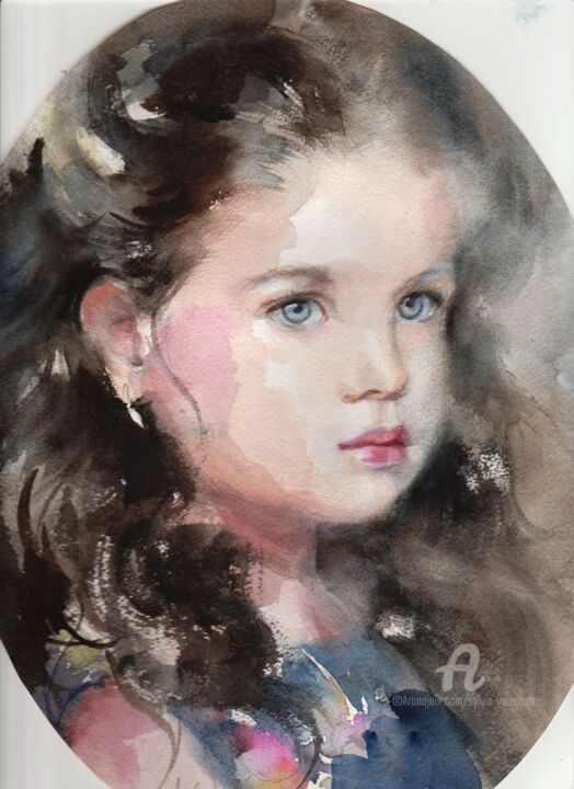 Painting titled "Edith" by Sylvie Vernageau, Original Artwork, Watercolor Mounted on Glass