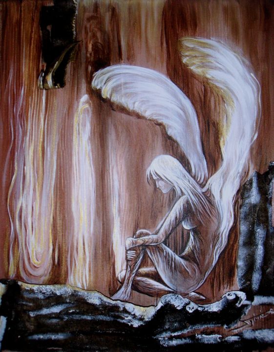Painting titled "L' Ange" by Sylvie, Le Chant Du Vent, Original Artwork, Acrylic