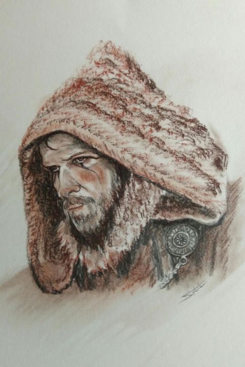 Drawing titled "Floki" by Sylvie, Le Chant Du Vent, Original Artwork, Chalk