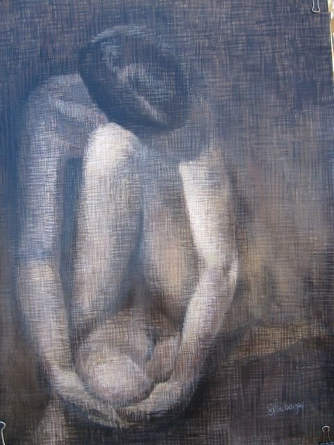 Peinture intitulée "nu accroupi" par Sylvie Beuzen, Œuvre d'art originale