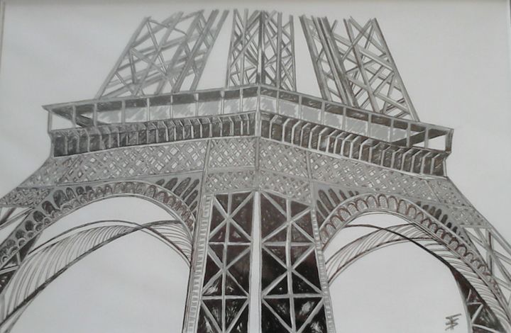 Dessin intitulée "Tour Eiffel" par Sylviebf, Œuvre d'art originale, Encre